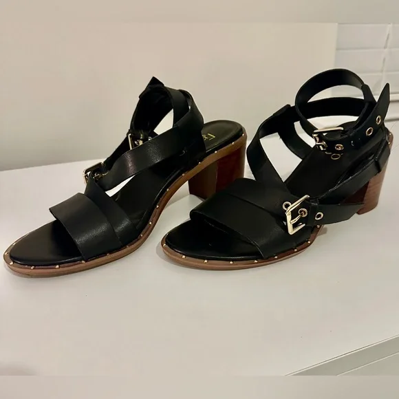 Franco Sarto Black and Gold Buckle Sandals - Picture 7 of 7